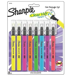 Sharpie Clear View Highlighter Sticks, Chisel Tip, Assorted Fluorescent, 8 Count - School, Home, and Office Use, Teacher Supplies