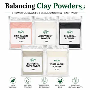5-Piece Balancing Clay Powders Set for Soap Making | Pink Kaolin, Bentonite Clay, White Kaolin, Arrowroot & Charcoal Powder for DIY Melt & Pour Soap Creations - 1 TBS Ea