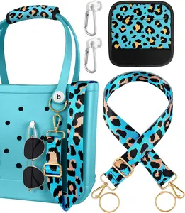 Bag Strap Crossbody Charms for  Accessories -  Strap Neoprene Luggage Handle Wrap for Suitcase & 2 Key Holders Blue Leopard