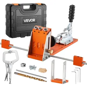 VEVOR Pocket Hole Jig Kit, Adjustable and Easy to Use Pocket Hole Jig System with Step Drills, Wrenches, Drill Stop Rings, Screws and Square Drive Bits, Dual Scale Marks, for DIY Carpentry ProjectsVEVOR Super Brand Day