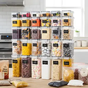 30 Pcs Clear Plastic Meal Prep Containers, Airtight BPA Free Food Storage Organization Set, Multi-Size Kitchen Accessories for Cereal, Rice, Pasta & Dry Food