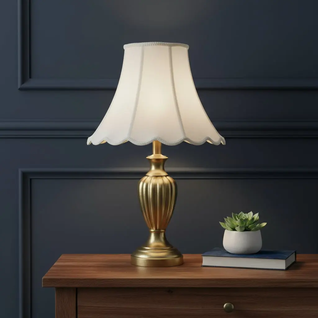 360 stand Eggshell Linen Piped Bell Lamp Shade, 13.13x18x18 in, Decorative Lighting Accessory for Living Room (Model 654725)