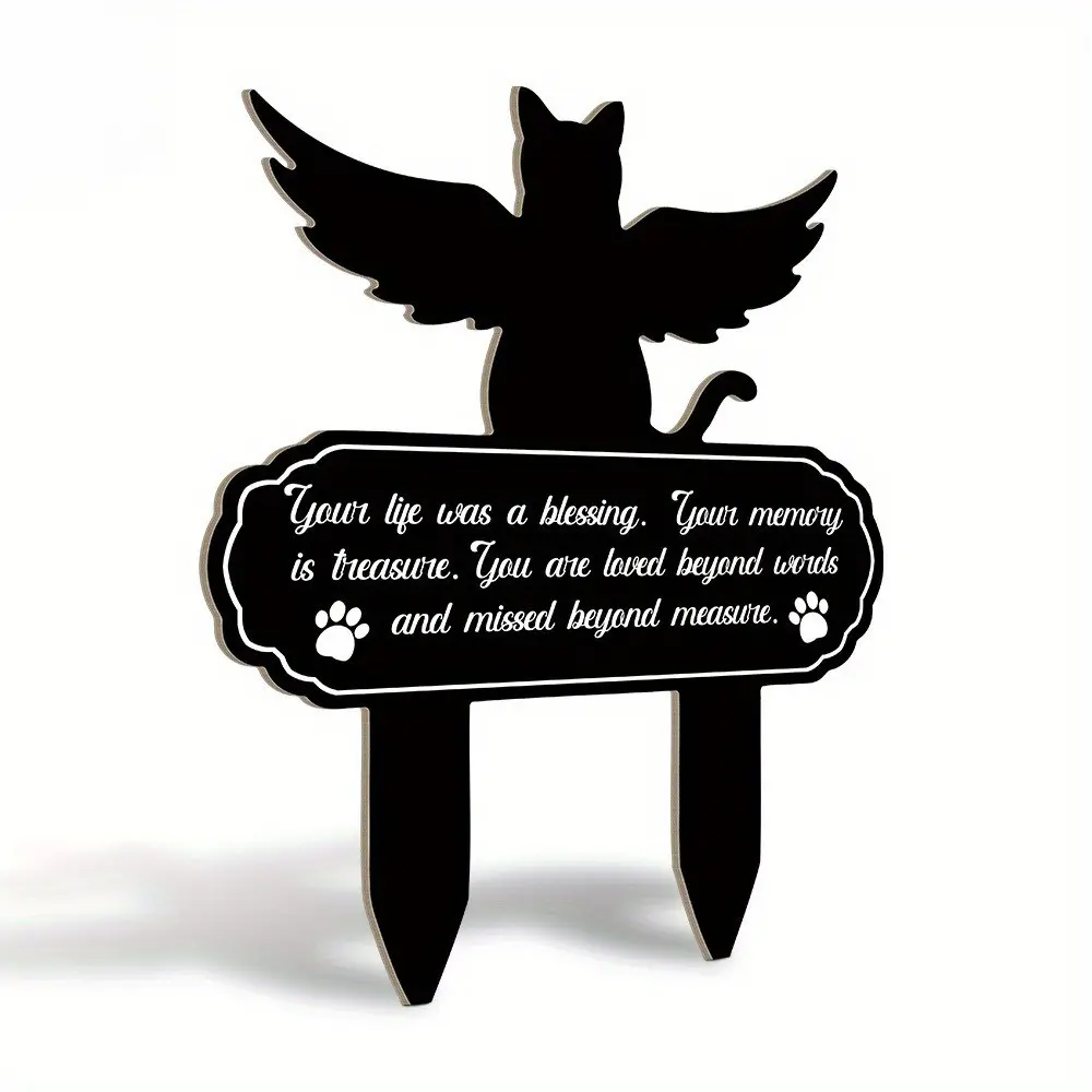 Memorial Cat Garden Plaque, Deeply Touching Tribute with Blessing and Angel Wings Design, Wooden Claw Print Memorial for Home and Yard Decor