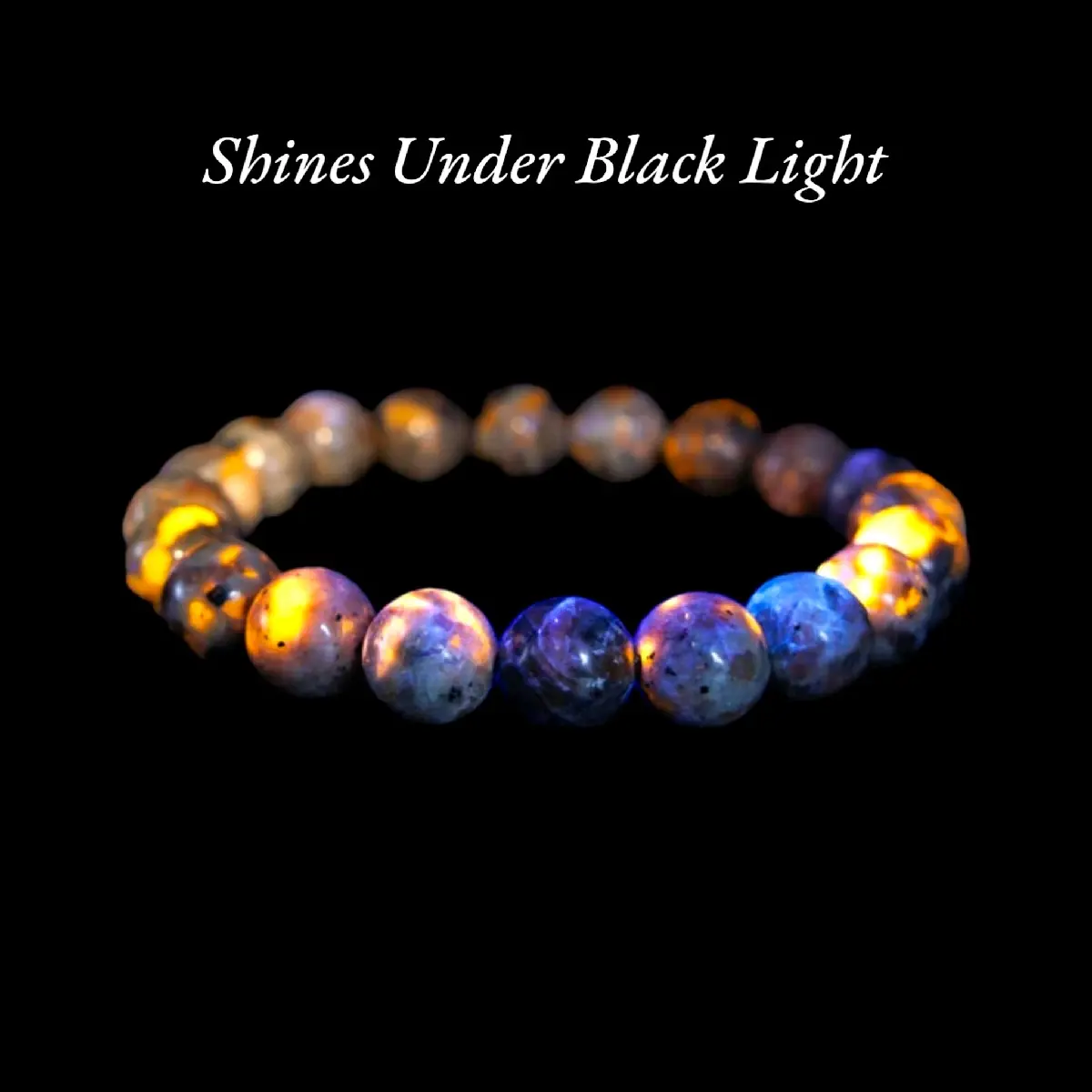 Yooperlite Bracelet for Us Adults, Natural Stone Healing Jewelry with 8 or 10mm Crystal Beads, Elastic Band, Fluorescent Properties, Shines Under Black Light, Enhances Self-Expression