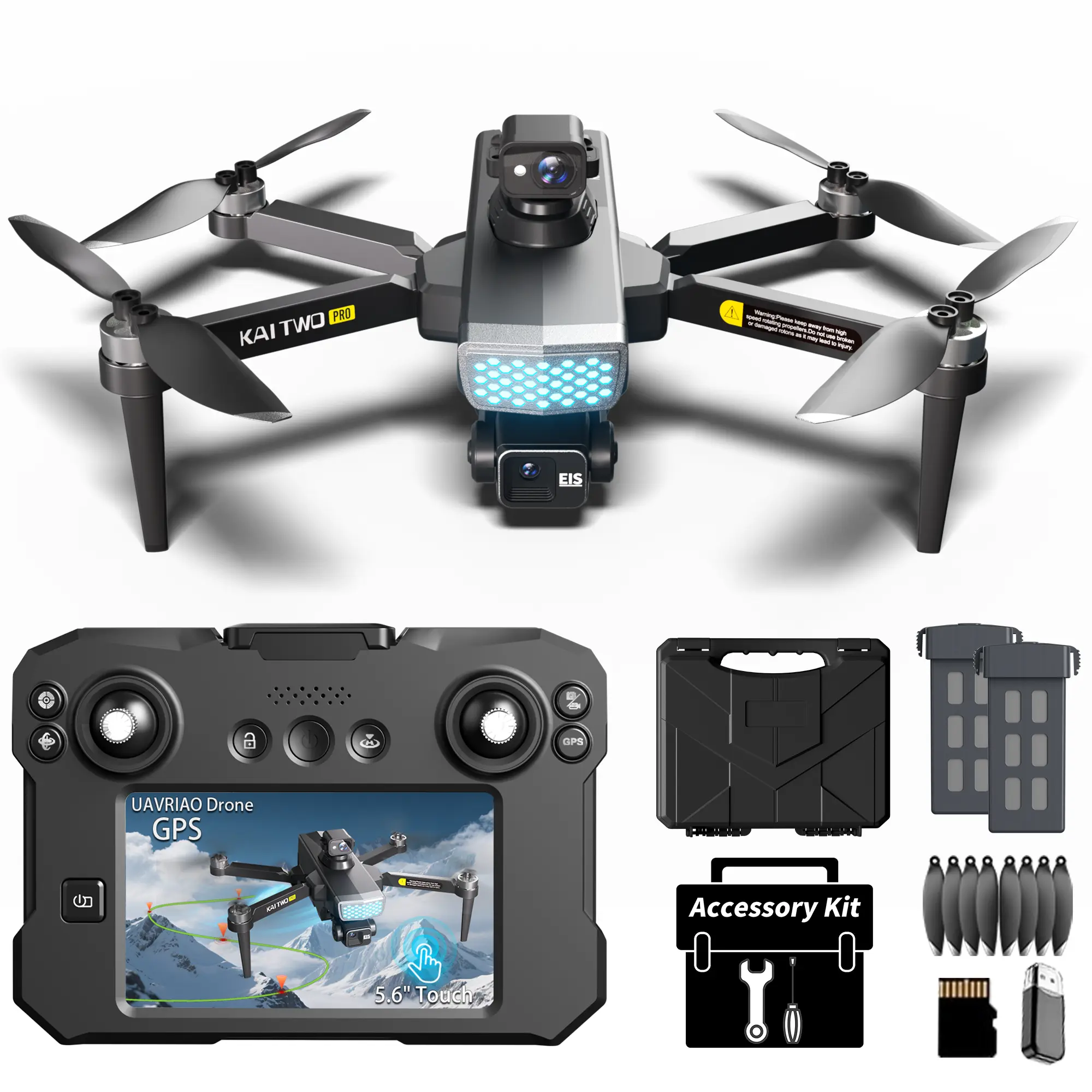 UAVRIAO Kai Foldable RC Drone with Touchscreen & 4K Dual Camera | 5G WiFi FPV GPS Auto Return Brushless Motor | Wind Resistant Stable Hover Rechargeable Battery Professional Gift for Adults Hobby