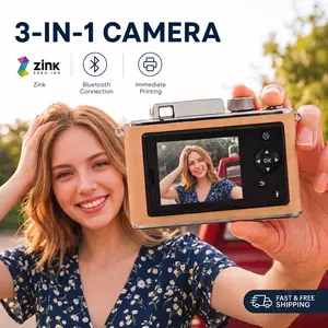 HPRT 3-IN-1 Camera: Digital Camera + polaroid camera + Instant Photo Printer -Retro CCD , for Wedding & Party , Khaki, Zink 2x3” Sticky-Back PhotosSupport AR Video Printing, Vintage Photography Style, Mother's Day Gift, Birthday Gift, summerwins