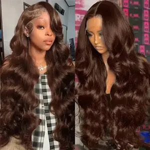 WeLove Brown Wig 13x6 HD Lace Front Wigs for Black Women Synthetic Wig Body Wave Wig 30 Inch 220 Density Pre-Plucked Baby Hair