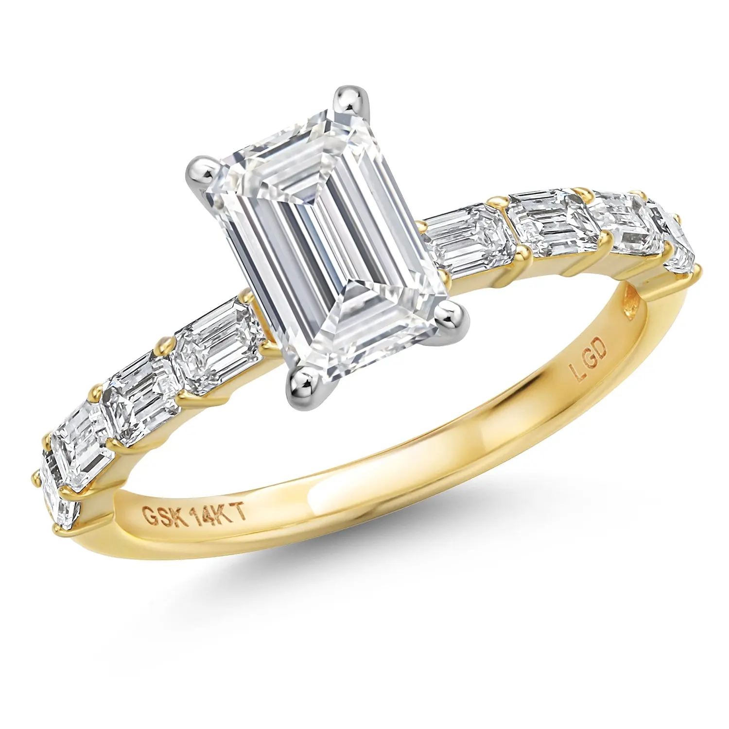Gem Stone King Women's 1-5 Ct IGI Certified Lab Created Emerald Cut Diamond Ring - 14K 2-Tone Gold, D-E Color, VS1-VS2 Clarity, Diamond Set Female Wedding Engagement Ring Band for Anniversary, Modern Classic