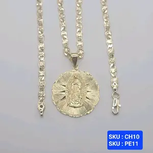Virgin Mary Pendant Chain 24 Inches 5 Millimeters Laminated Gold Elegant Jewelry