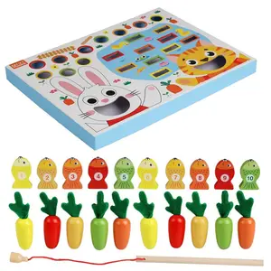 Wooden Carrot Fishing Game, 2 in 1 Number Cognition Color Matching Shape Sorting Hand-eye Coordination Puzzle Toy, Educational Toy for Kids, Table Math Games