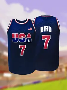 #7 Bird USA Retro Basketball Jersey Unisex Embroidered Mesh Sleeveless Sports Shirt for Hip Hop Theme Party Daily Outfit Sports Clothing