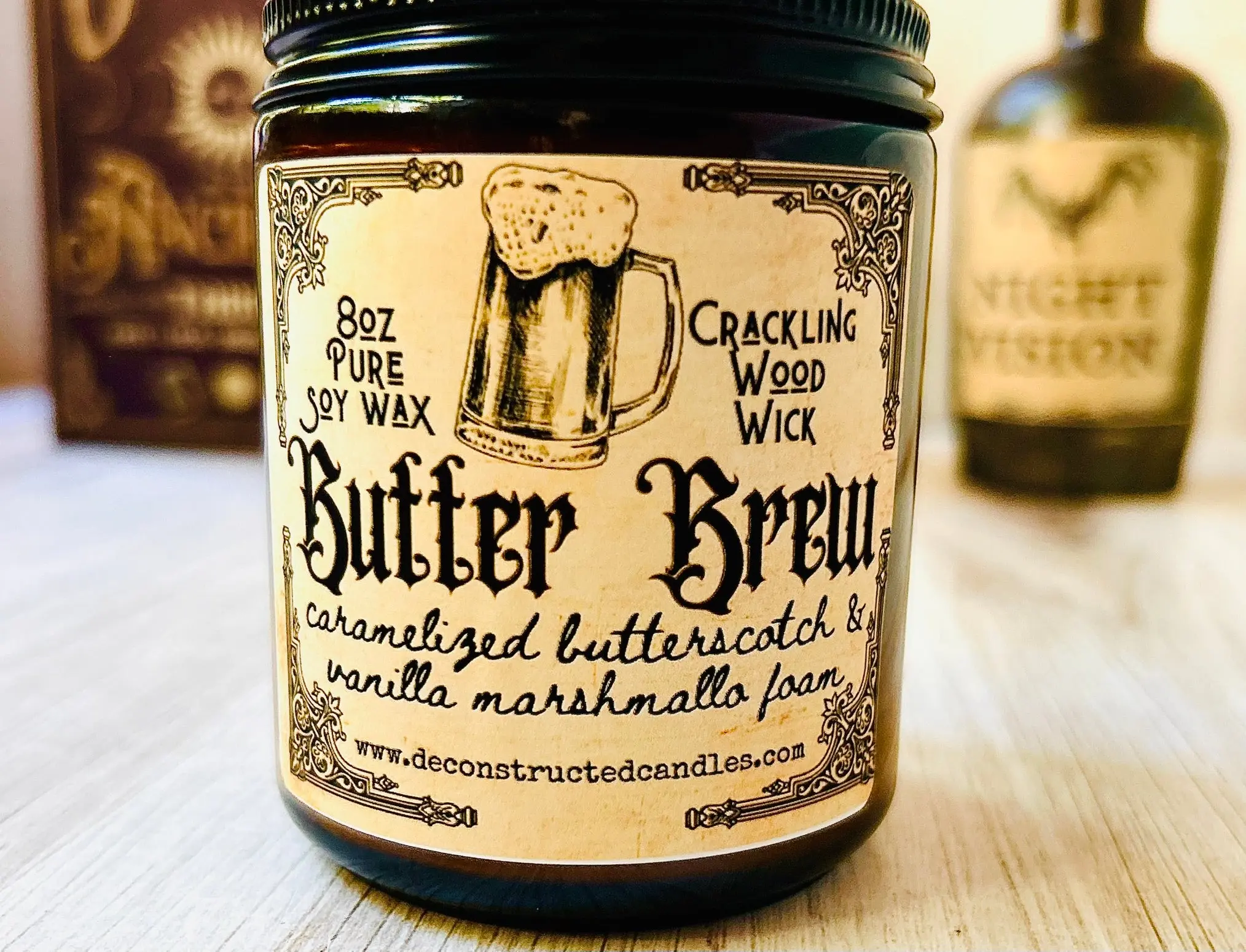 Wizard Candle BUTTER BREW Crackling Wood Wick Soy Wax Seasonal Scents Amber 8oz Candle Collection