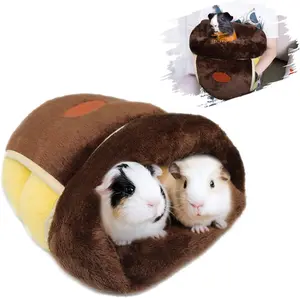 YUEPET Guinea Pig Bed Cuddle Cave Warm Fleece Cozy House Bedding Sleeping Cushion Cage Nest for Small Animal Squirrel Chinchilla Hedgehog Cage Accessories Brown