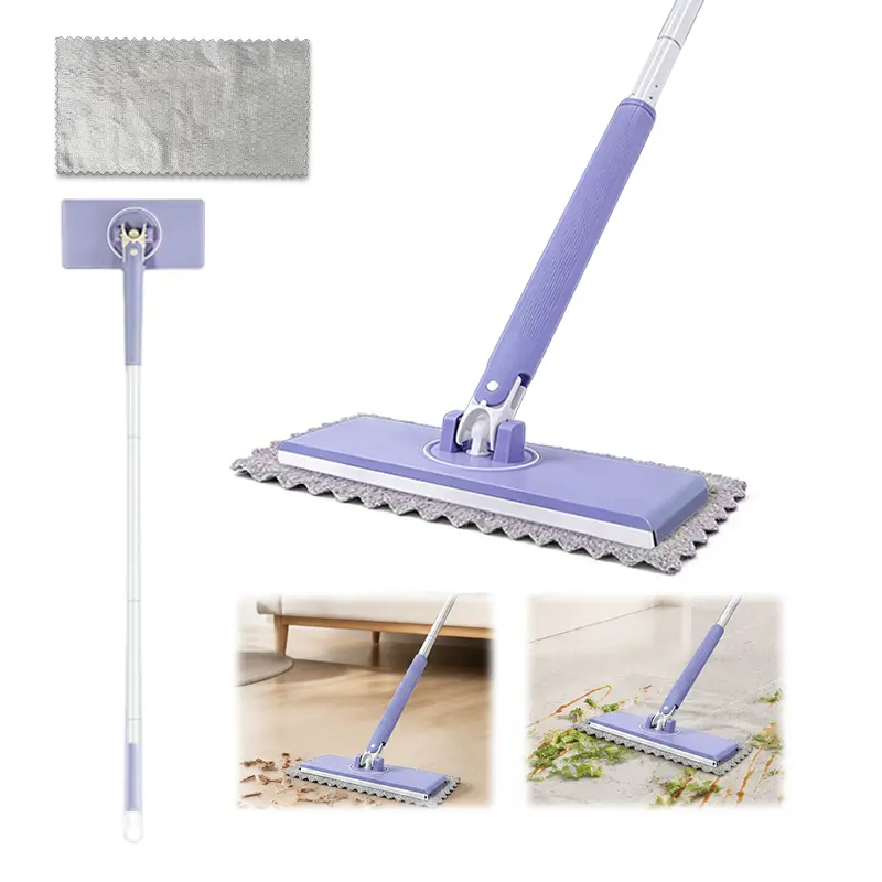 Retractable Disposable Dust Mop, Hands-Free Automatic Clamp, Dry & Wet Dual Use, Replaceable Non-Woven Pads, No Hand Wash, Lazy Household Dust Cleaner for Hardwood Floors, Tile Floors and Baseboards