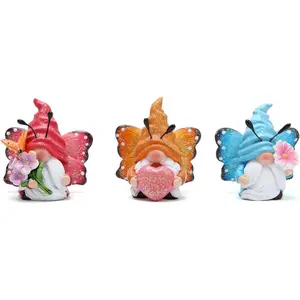 Hodao 3PCS Spring Butterfly Gnomes Decorations Butterfly Elves Ornaments Scandinavian Tomte Elf Figurines Decor for Home, Porch, Garden Table Decor Garden Gifts for Mom, Grandma, Women