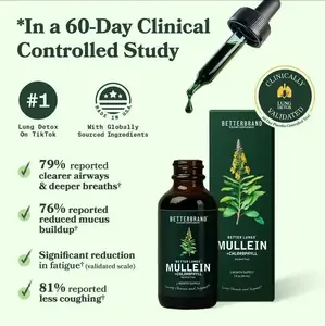 Betterbrand Mullein Leaf & Chlorophyll Drops, Clinically Studied Natural Liquid Herbal Healthcare Supplement for Lung Detox & Mucus Cleanse (30 Servings)