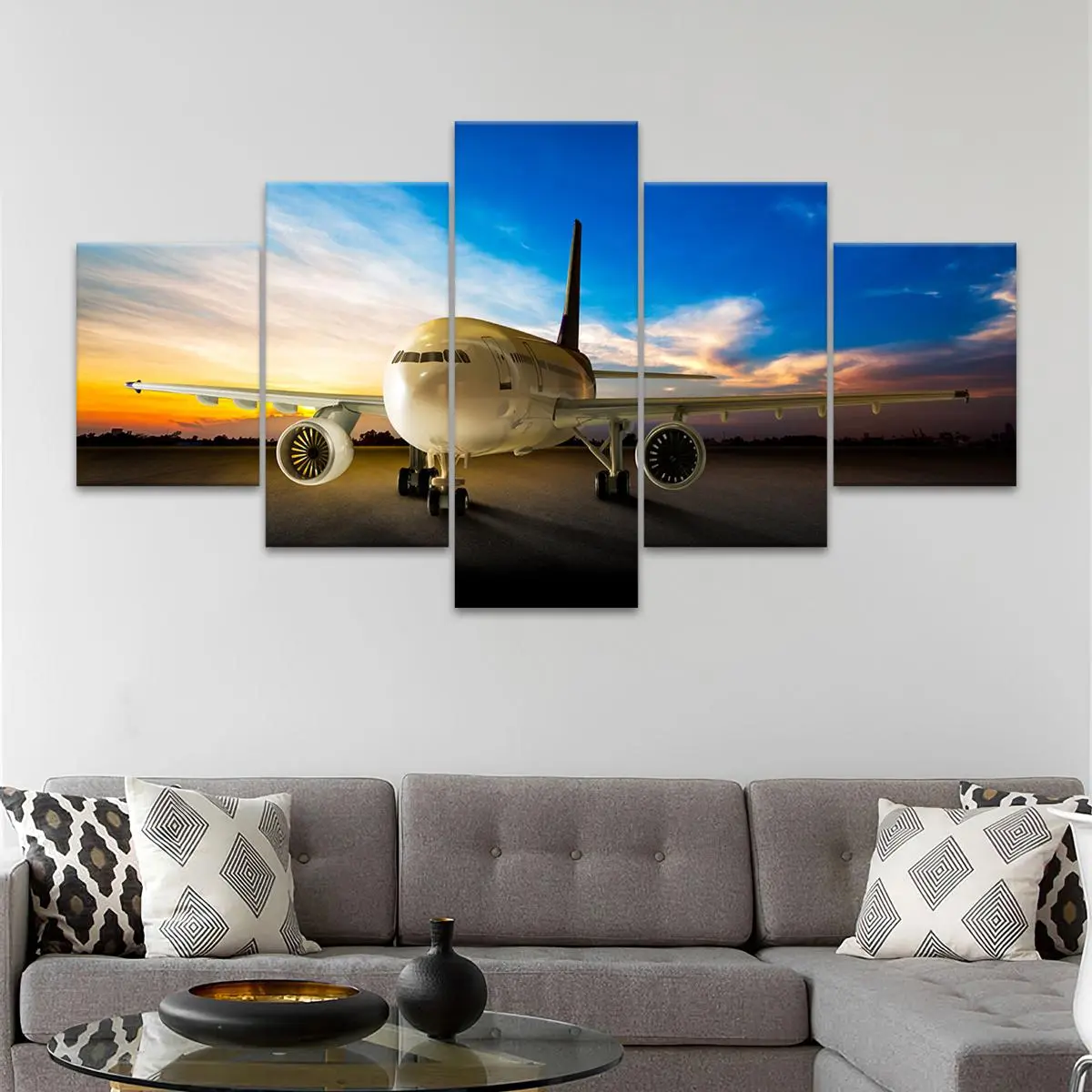Airplane Pattern Canvas Unframed Painting, 5 Counts/set Modern Art Poster, Wall Art Decor for Home Living Room Bedroom Office, Ornaments, Art Wall Decoration