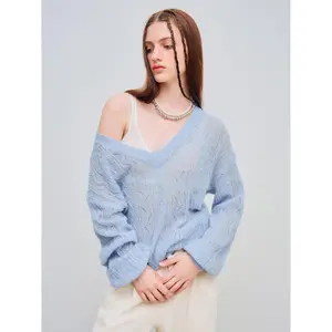 Cider [size 2-10] Mohair V-neck Solid See-through Sweater