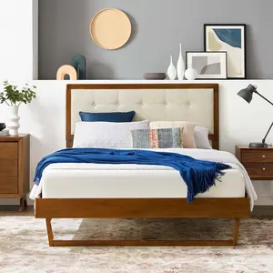 Modway Willow Queen Wood Platform Bed With Angular Frame in Walnut Beige