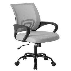 Mid Back Ergonomic Gaming Chair with Lumbar Support, Adjustable Height Swivel Desk Chair with Rocking Function, Breathable Mesh Back, Storage Backrest, Rolling Wheels