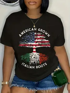 100% Cotton Unisex American Grown Italian Roots Family Tree Italy Flag Italian Round Neck Short Sleeve T-Shirt Women's Men Graphic Tee