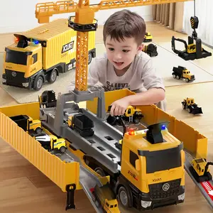 Construction Toys Truck Crane for Kids - Truck Race Track Kids Toy Eject Car Set Excavator Bulldozer Dump Trucks Cement Truck Vehicle Easter Christmas Birthday 2+ 3 4 5 6 7 8 Years Old Boy Girl Gift