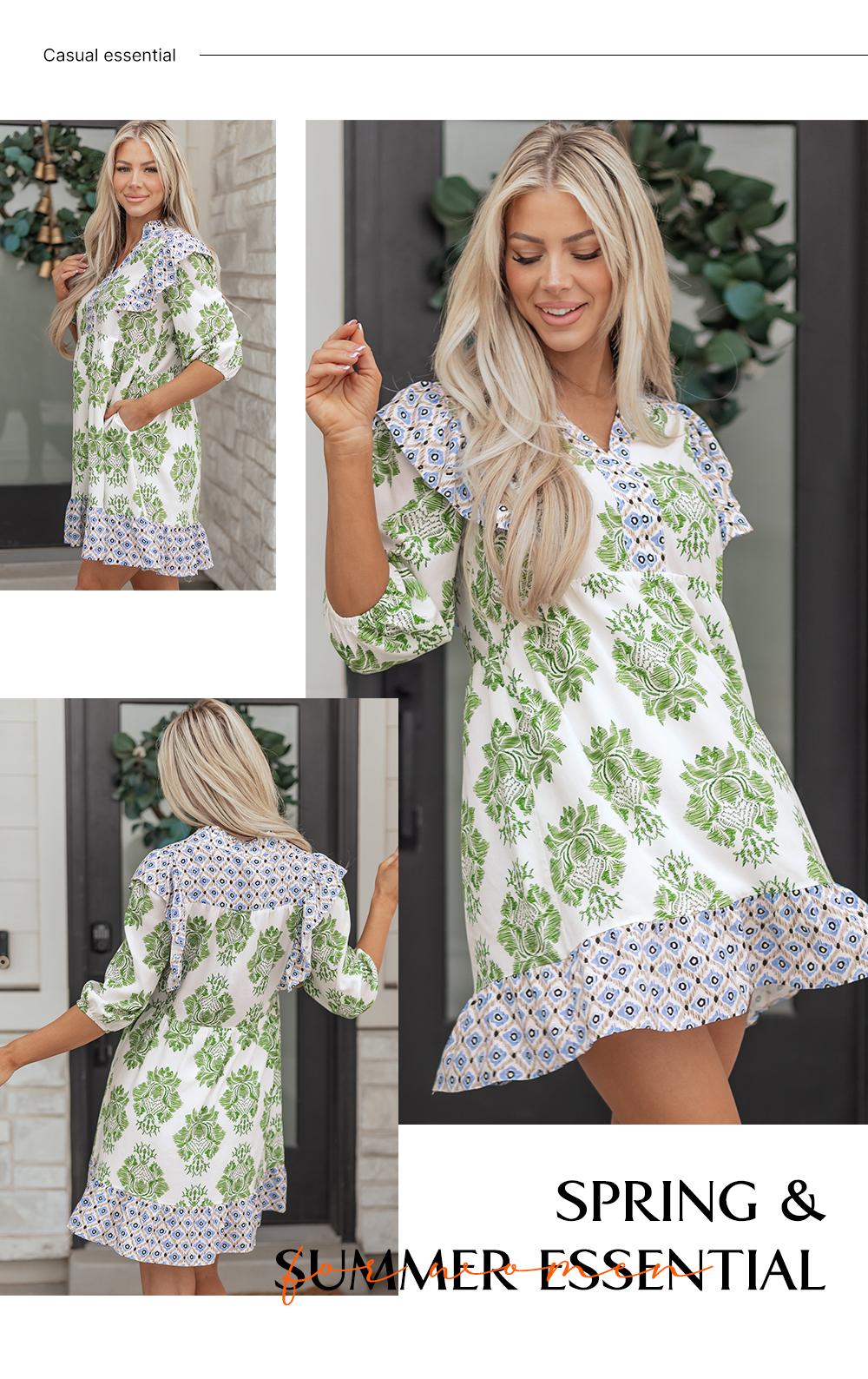 Asvivid Women's Floral Print Contrast Patchwork Ruffle Detail Mini Dress Summer Lightweight Casual Bohemian Boho Dresses summervibes