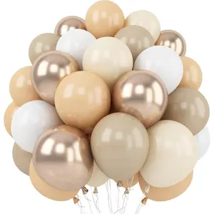 White Sand Balloons Set, 60 Packs 12 Inch Double Stuffed Beige Boho Balloons with Metallic Chrome Champagne Nude Neutral Cream Balloon for Bridal Shower Baby Shower Birthday Wedding Party Decoration