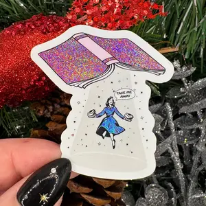 Take Me Away Open Book Crushed Glitter Sticker Take Me Away Open Book Crushed Glitter Sticker