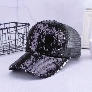 Color-Changing Sequin Mesh Fabric A-Frame Brim Baseball Cap - Adjustable Size, Sequin Shift Feature