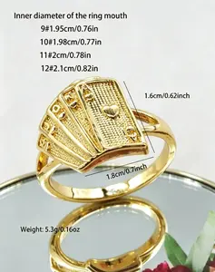 14K Gold-Plated Ace Playing Card Signet  for Men & Women, Hip Hop Statement , Punk Streetwear Fashion Jewelry Gift purity