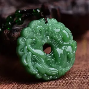 Green Jade Hand-Carved Pixiu Pendant Necklace Unisex Lucky Wealth Protection Jewelry Auspicious Amulet Christmas Birthday Gift