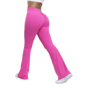 Yoga Flare Pants Scrunch Butt - Pink High Waist Flared Bottoms for All Seasons Comfortable & Stylish Booty Sculpting Scrunch Detail