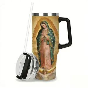 Sanctum Home 40oz Flip-Down Covered Straw Tumbler with Handle | 100% Leakproof Insulated Tumbler | Virgin of Guadalupe 304  Water Bottle  | Cup Holder Friendly Base| Catholic Religious Gift for Confirmation First Communion| Mother's Day Gift tiktokshopspr