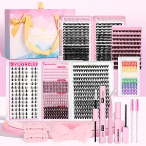 Gift Box 6 Styles Lash Clusters Kit 1748Pcs Eyelash Clusters Lash Kit Volume Lashes Clusters C/D Curl DIY Individual False Eyelashes with Bond &Seal &Remove &Eyelash Tweezers &Brush &Hair Band DIY Eyelash Extensions