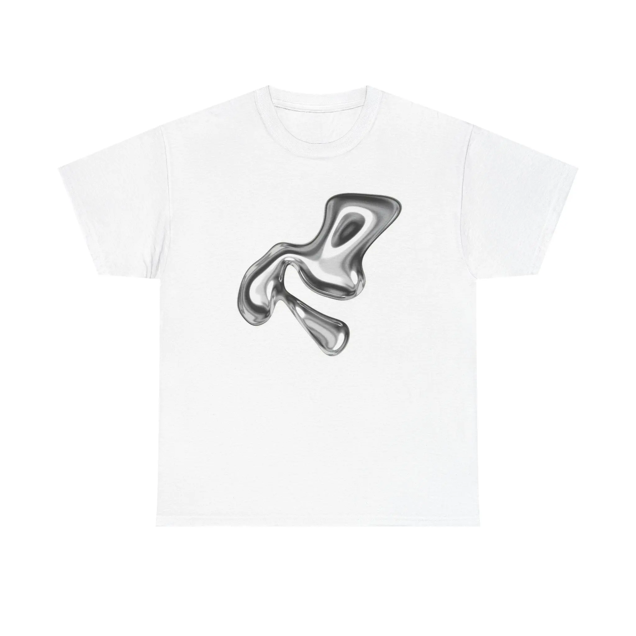 Men's Molten Chrome Graphic Tee - DTG Printing, Liquid Metal Shape Front Print, Classic Fit, All Season Wear, Medium Length, Cold Wash Compatible, Ultra Soft Cotton, Relaxed Tee, Tops, Streetwear, Cargo Pants, Relaxed Fit, Chunky, Metallic