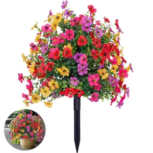 Artificial Violet Rose Bushes, Outdoor UV Resistant Waterproof Artificial Faux Flowers, Decorative Flowers, Garden Porch Patio Decor, Low Maintenance No Watering Needed