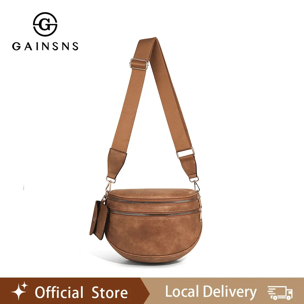 GAINSNS Fashionable Pattern Women's Large Crossbody Saddle Bag, Casual Versatile Zipper Shoulder Bag with Adjustable & Detachable Strap and Coin Purse, Stylish Minimalist Commuting Lightweight Shoulder Women's Bag
