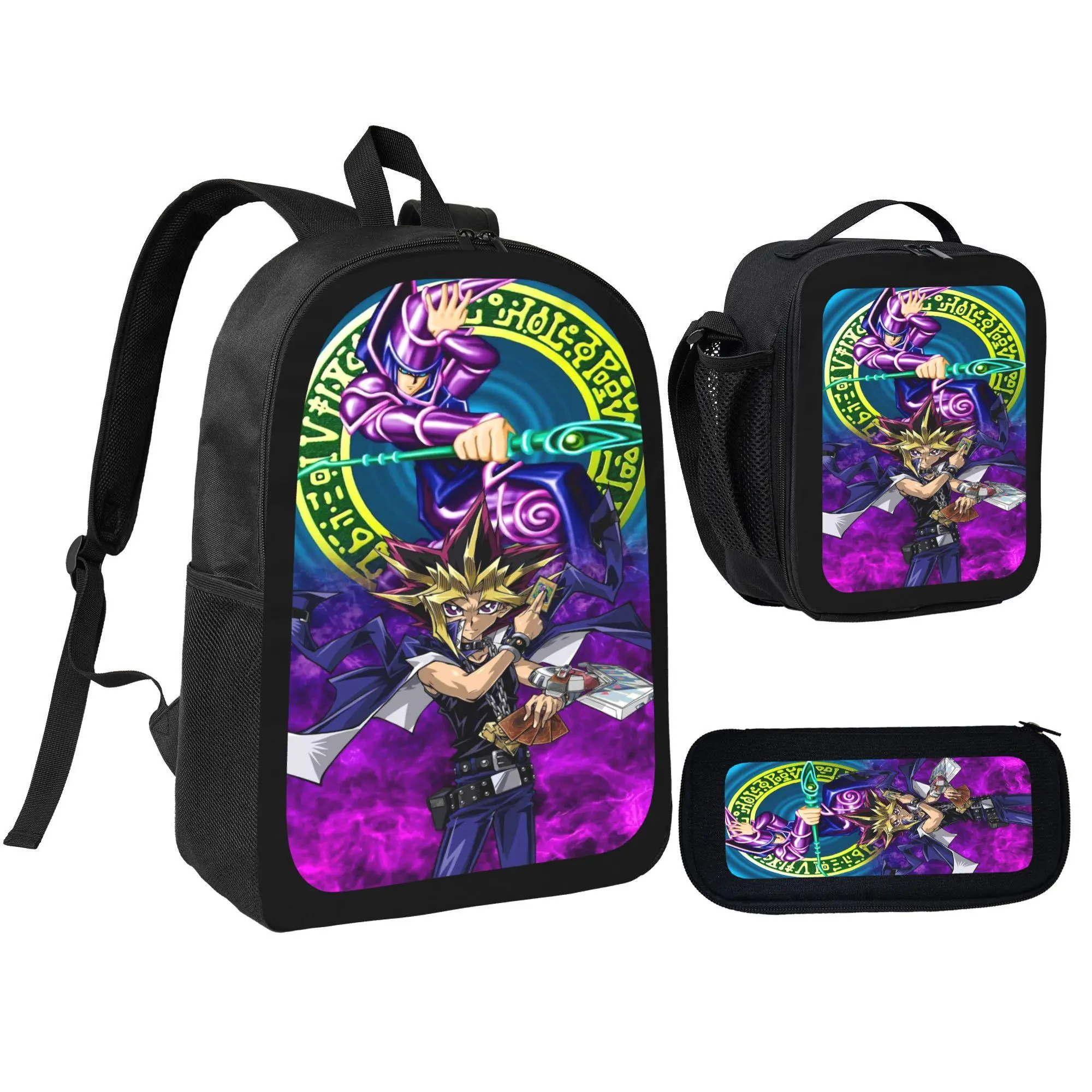 3Pcs Backpack Set Yu Gi Oh Dark Magician Girl Anime Print With Lunch Bag Pencil Pouch School Bag For Kids Teens Students Boys Girls