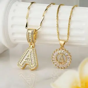 2 Count Initial Letter Pendant Necklaces with Zircon Stones for Women 26 Alphabet Necklace Fashion Jewelry for Parties & Birthdays Valentine's Day Gift bundle sets