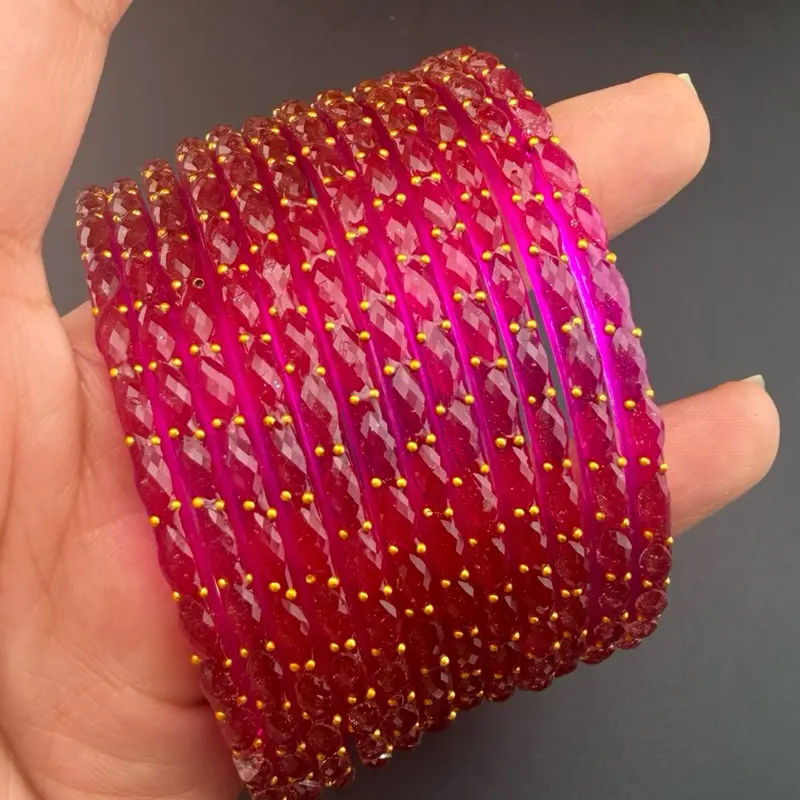 Raindrop Glass Bangles – Multicolor Sparkling Gold Beaded Indian Churi, Elegant Traditional & Festive Jewelry, Wedding & Party Wear Bangles