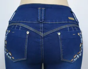 USC-F023 Sexy Bella Floret Butt Lifter Levante Cola Jeans High Waisted Skinny with Lift Waist Tummy Control Blue Bottom with Zipper and Pockets