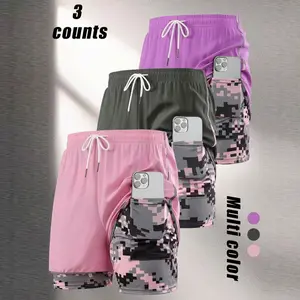 Women’s casual athletic shorts 3-pack, built-in lining, tie design, elastic waistband — suitable for outdoor sports, fitness, running, and everyday wear; women’s shorts, athletic shorts, womenswear