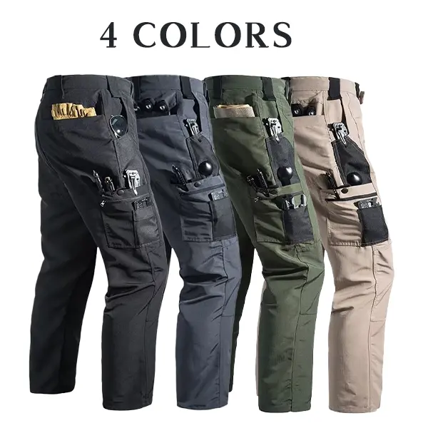 Men’s four-color multi-pocket tactical pants — abrasion-resistant straight cargo pants for outdoor hiking, fishing, and multifunctional tactical operations