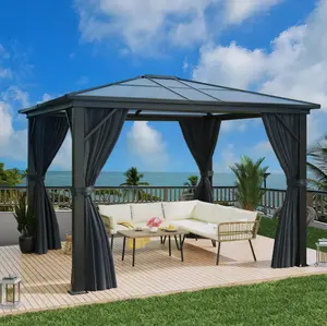 DWVO 10x12ft Gazebo Outdoor Hardtop Canopy w/ Netting Shaded Curtains Aluminum Frame