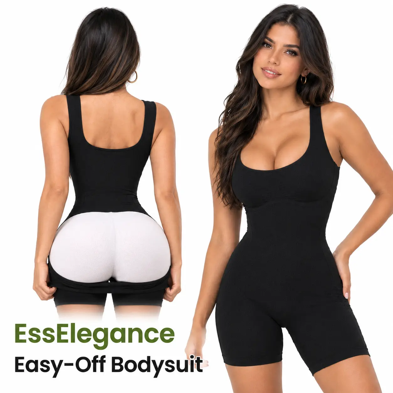(EssElegance Easy-Off Bodysuit) Tummy Control Butt Lifter Faja Bodysuit Back Support Scrunch Back Open Design, Postpartum Recovery Full Body Shaper with Cotton Gusset, Colombian Fajas Everyday Wear for Women