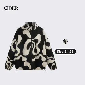 Cider [size 2-26] Fleece High Neck Abstract Zebra Stripe Drawstring Jacket