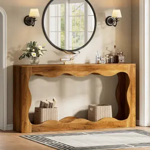 Walsunny 63" Entryway Table with Socket and Sensor Light, Narrow Console Table with Storage Behind Couch, Farmhouse Entry Way Tables with Open Storage for Entrance/Hallway/Living Room,