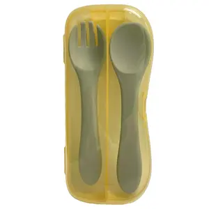 2 Pack Stainless Steel & Silicone Baby Spoon and Fork Set First Stage Toddler Self Feeding Utensils Dishwasher Safe Ultra-Durable Chewproof Training Spoon and Fork for Infants