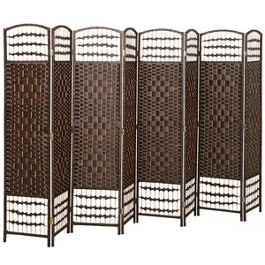 8-Panel Brown Folding Room Divider, Portable Metal-Frame Fiber Privacy Screen, Freestanding Indoor Partition for Home Office & Living Area Space Separation
